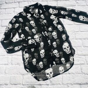 Royal Bones by Daang Black White Skull Sheer Shirt Blouse Womens Size S